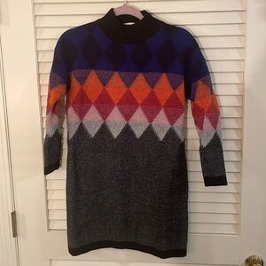 Chloé Multicolor Pullover Knitted Argyle Diamond Ribbed Neckline Sweater